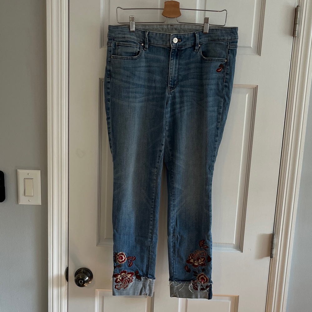 White House Black Market Slim Ankle Jeans with Red Embroidery